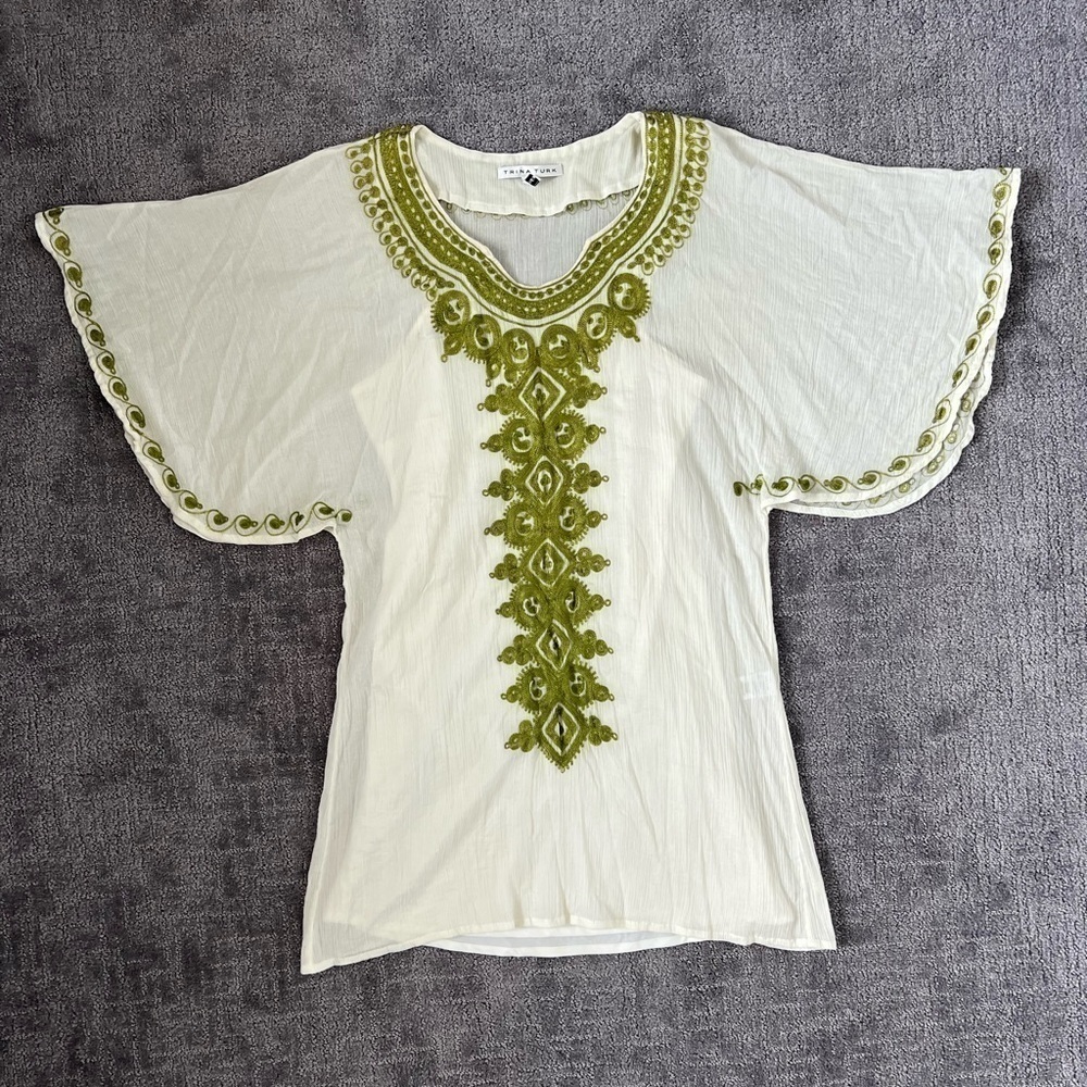 Trina Turk Gauz Boho Green Embroidered Dress